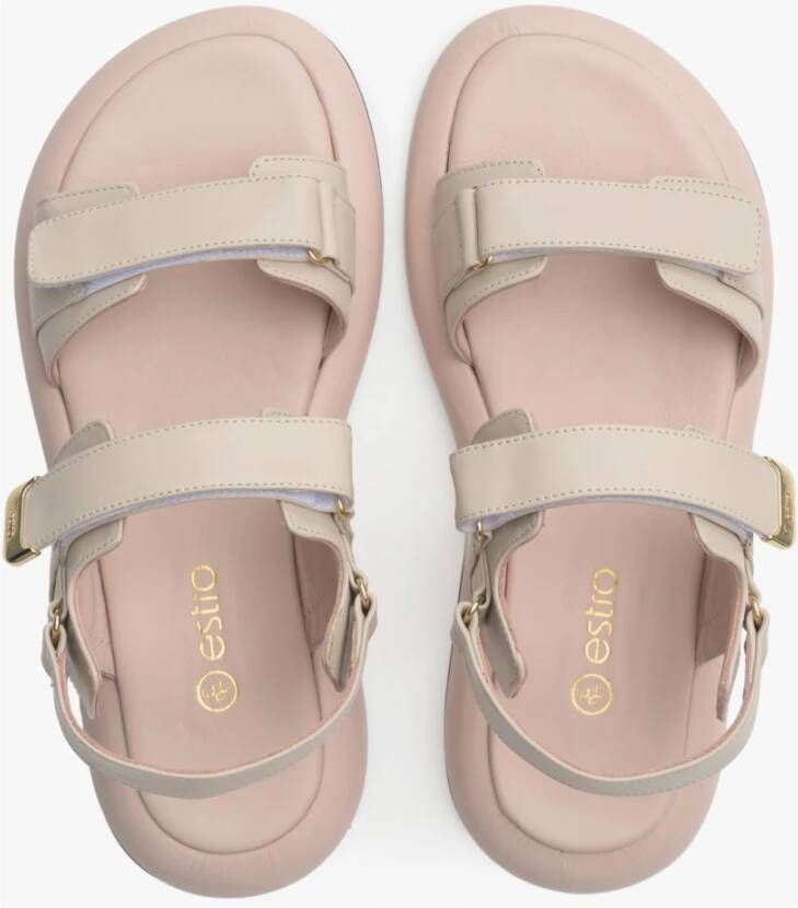 Estro Dames Beige Leren Strappy Sandalen Er00113089 Beige Dames