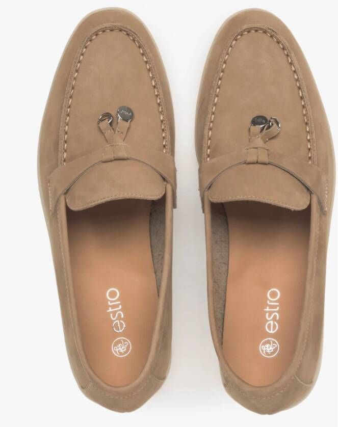 Estro Dames Beige Kwast Loafers gemaakt van Nubuck Er00114687 Beige Dames