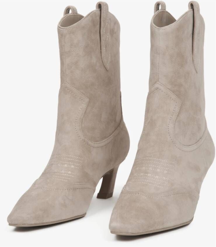 Estro Beige Velours Cowboylaarzen voor Dames Beige Dames