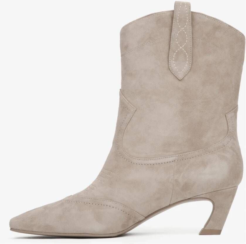 Estro Beige Velours Cowboylaarzen voor Dames Beige Dames