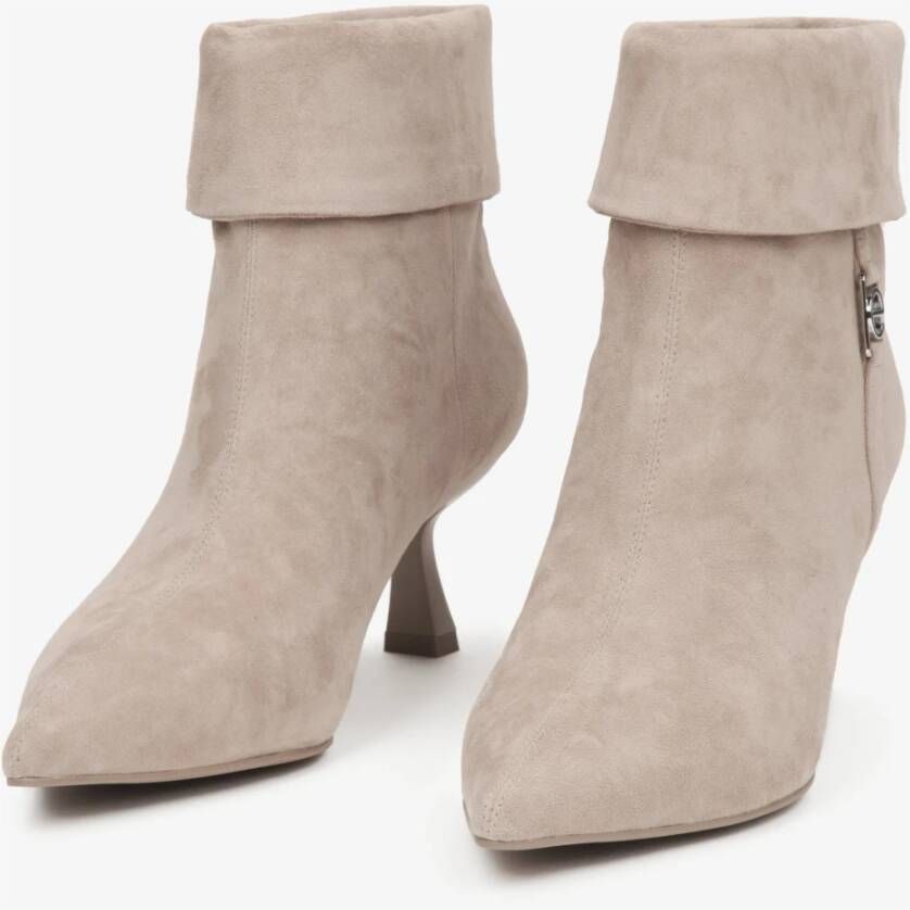 Estro Beige Velours Enkellaarsjes met Lage Hak voor Dames Beige Dames