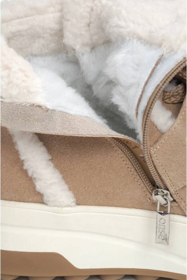 Estro Beige Velours Enkellaarzen voor Dames voor de Winter met Wollen Voering Beige Dames