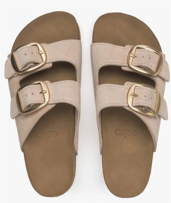 Estro Dames Beige Velours Slide Sandalen met Dikke Banden Er00115134 Beige Dames