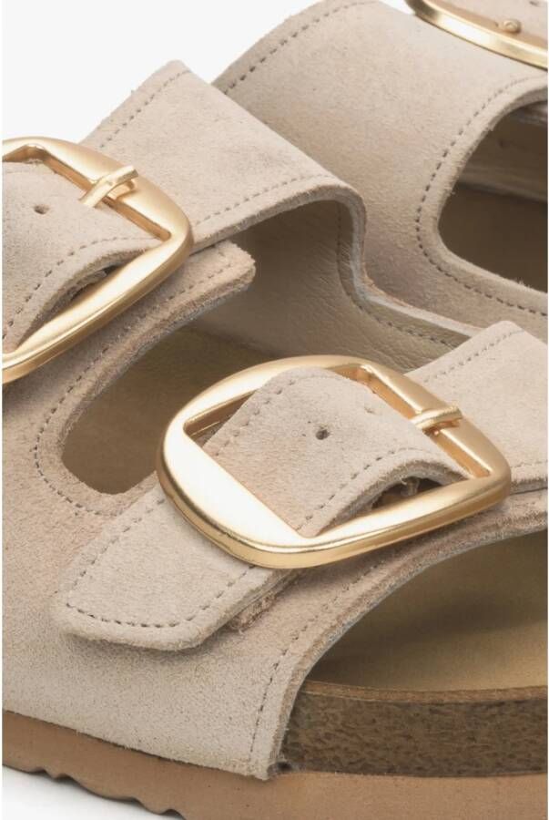 Estro Dames Beige Velours Slide Sandalen met Dikke Banden Er00115134 Beige Dames