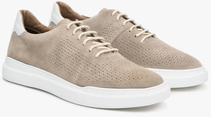 Estro Heren Beige Sneakers gemaakt van Echt Velours Er00112851 Beige Heren