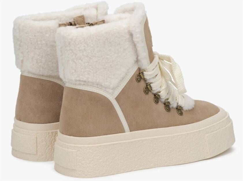 Estro Beige Winter Enkellaarzen voor Dames gemaakt van Echt Velours ES8 Er00115189 Beige Dames