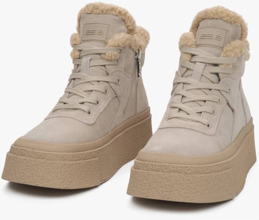 Estro Beige Wolgevoerde High-Top Sneakers met Velours voor Winter ES8 Er00115864 Beige Dames