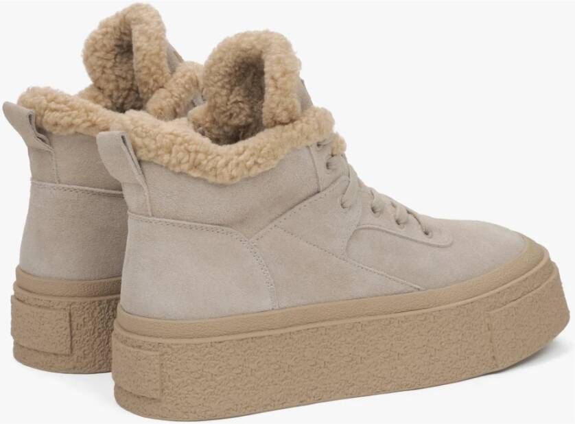 Estro Beige Wolgevoerde High-Top Sneakers met Velours voor Winter ES8 Er00115864 Beige Dames