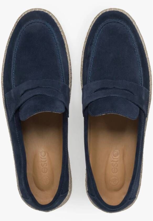 Estro Heren Navy Blue Mocassins gemaakt van Echt Italiaans Velours Er00115000 Blue Heren