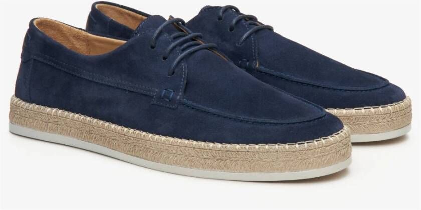 Estro Heren Navy Blauwe Veterschoenen gemaakt van Echt Velours Er00115092 Blue Heren