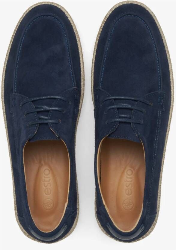 Estro Heren Navy Blauwe Veterschoenen gemaakt van Echt Velours Er00115092 Blue Heren