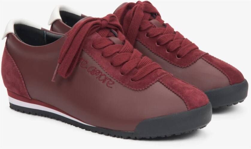 Estro Bourgondische Sneakers voor Dames gemaakt van Echt Leer en Velours Red Dames