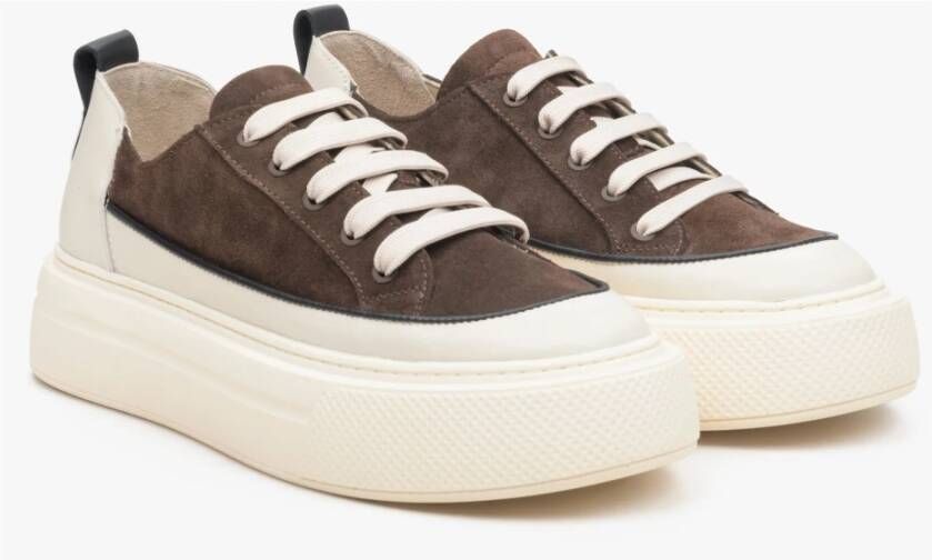 Estro Dames Bruin & Beige Lage Top Leer & Suède Sneakers Er00113499 Brown Dames