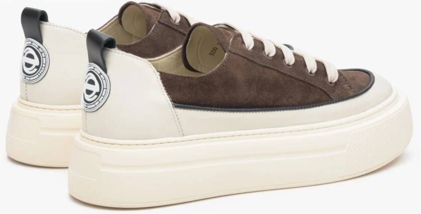 Estro Dames Bruin & Beige Lage Top Leer & Suède Sneakers Er00113499 Brown Dames