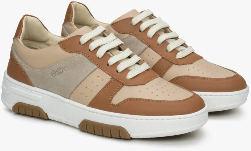 Estro Dames Bruin & Wit Sneakers gemaakt van Italiaans Echt Leer Er00114890 Brown Dames