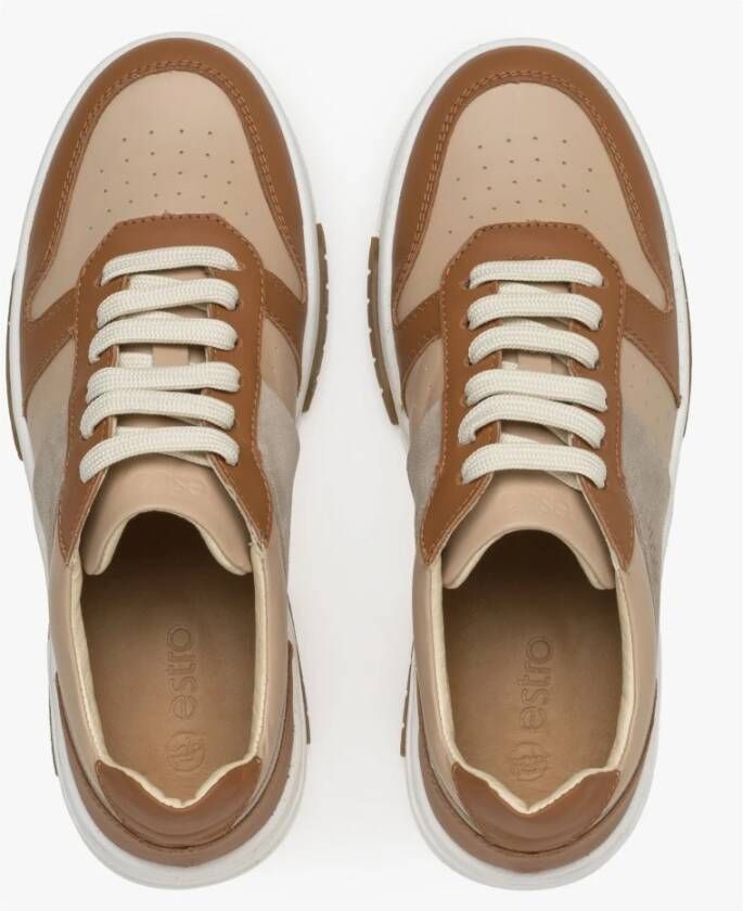 Estro Dames Bruin & Wit Sneakers gemaakt van Italiaans Echt Leer Er00114890 Brown Dames