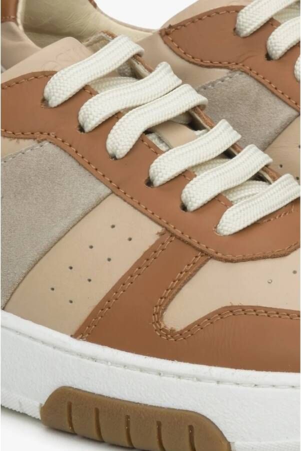 Estro Dames Bruin & Wit Sneakers gemaakt van Italiaans Echt Leer Er00114890 Brown Dames