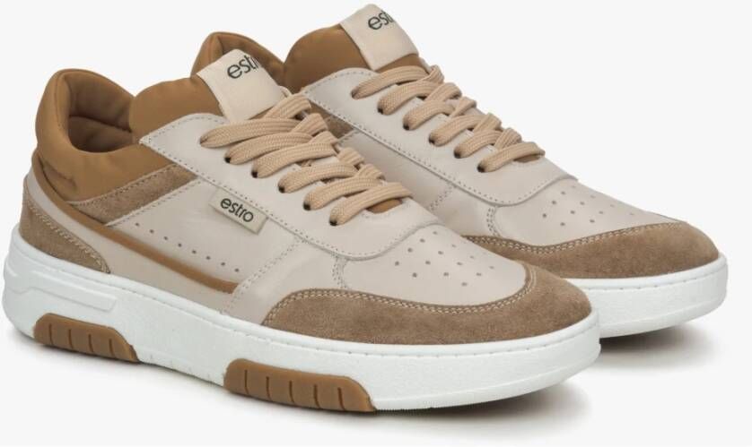 Estro Bruine en beige platform sneakers voor vrouwen gemaakt van leer en velours Brown Dames