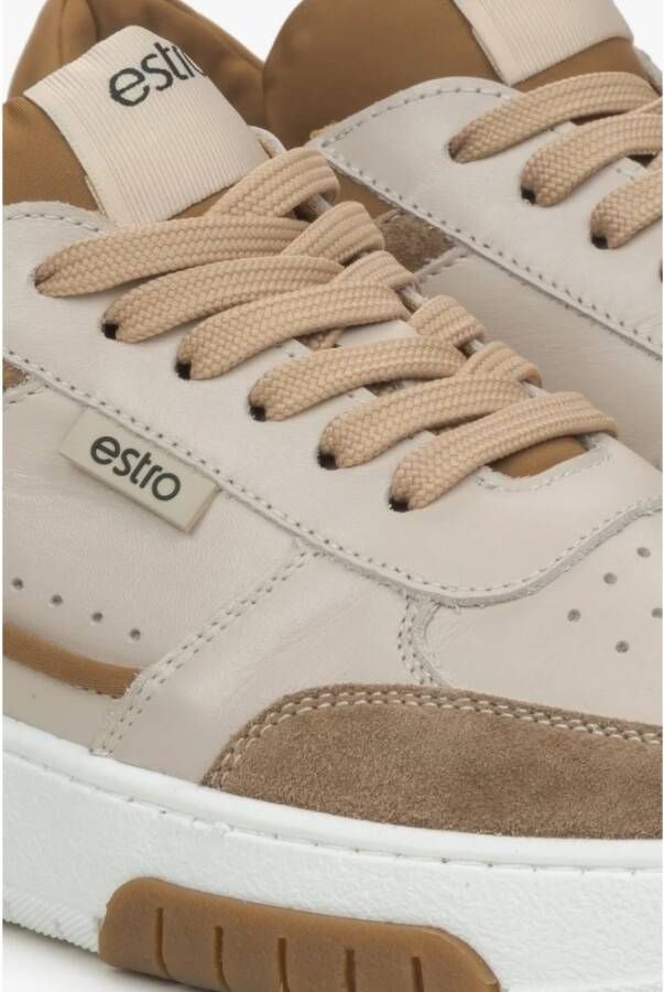 Estro Bruine en beige platform sneakers voor vrouwen gemaakt van leer en velours Brown Dames