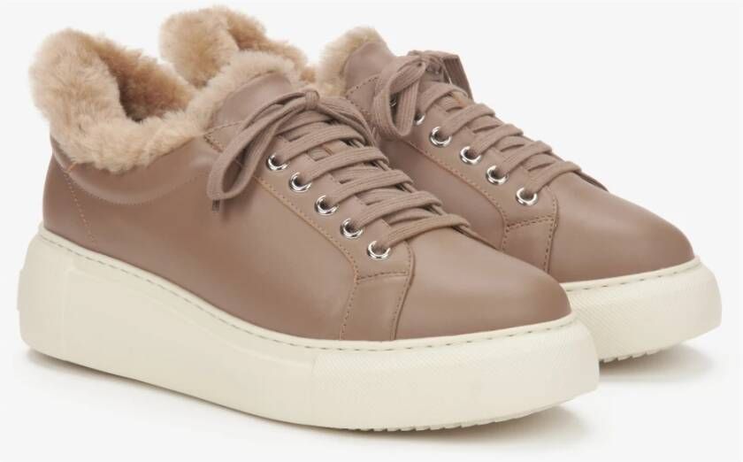 Estro Bruine Lage Winter Sneakers met Bontvoering voor Dames Brown Dames