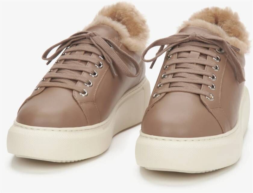 Estro Bruine Lage Winter Sneakers met Bontvoering voor Dames Brown Dames