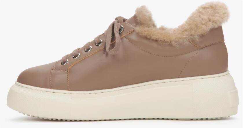 Estro Bruine Lage Winter Sneakers met Bontvoering voor Dames Brown Dames