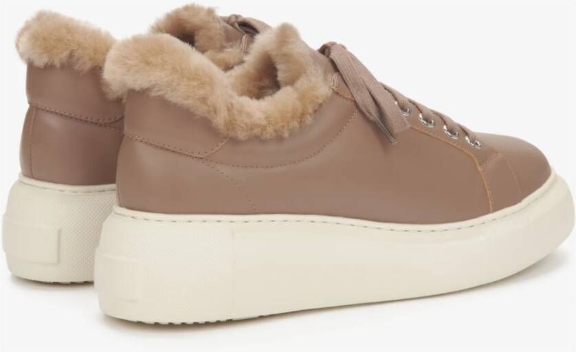 Estro Bruine Lage Winter Sneakers met Bontvoering voor Dames Brown Dames