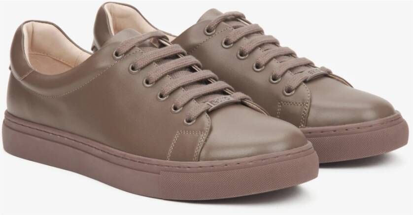 Estro Bruine Leren Lage Sneakers voor Vrouwen Brown Dames