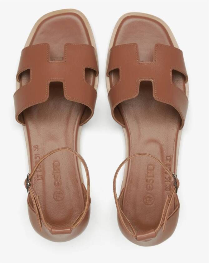 Estro Dames Bruin Leren Sandalen Er00115454 Brown Dames