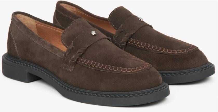 Estro Bruine Penny Loafers Premium Velours Brown Dames