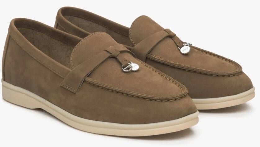 Estro Dames Bruine Kwast Loafers gemaakt van Nubuck Er00114610 Brown Dames