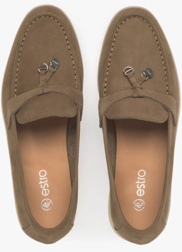 Estro Dames Bruine Kwast Loafers gemaakt van Nubuck Er00114610 Brown Dames