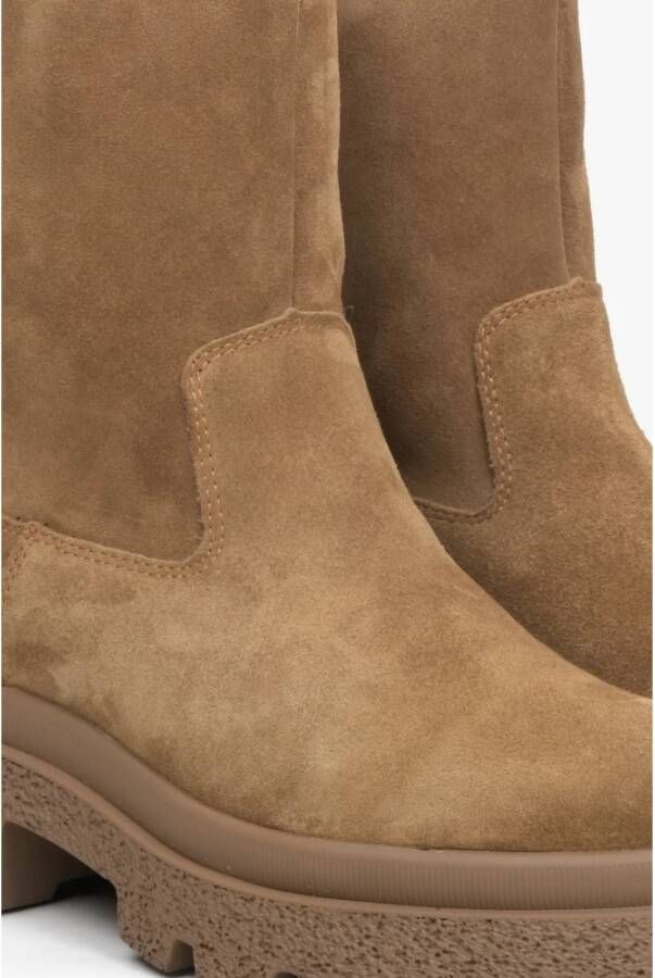 Estro Dames Bruine Velours Enkellaarzen voor de Winter Er00113955 Brown Dames