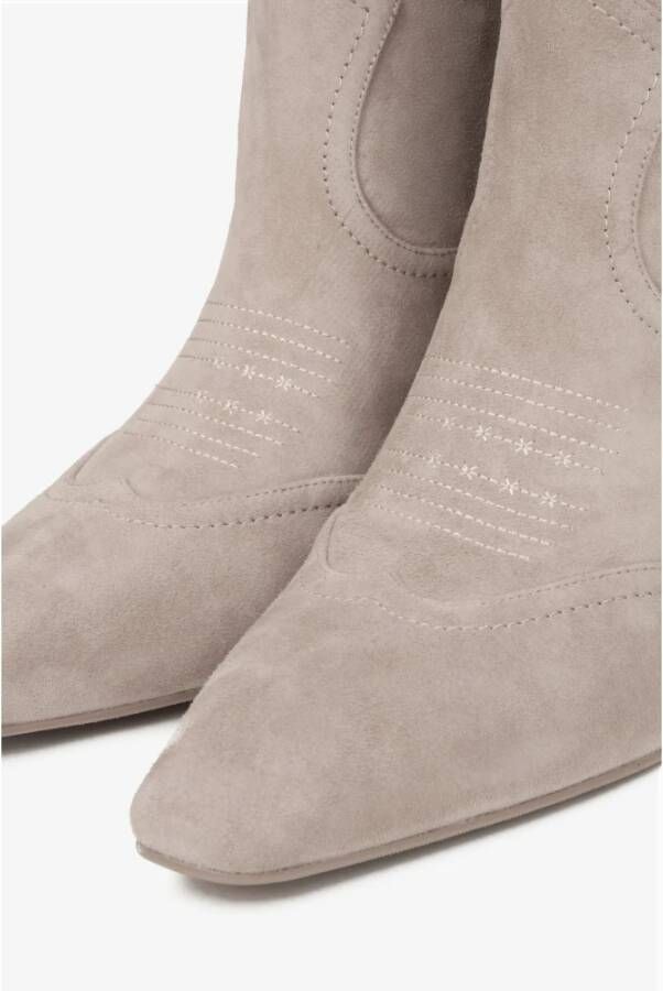 Estro Dames beige cowboy laarzen van natuurlijk suède met een hoge schacht Beige Dames