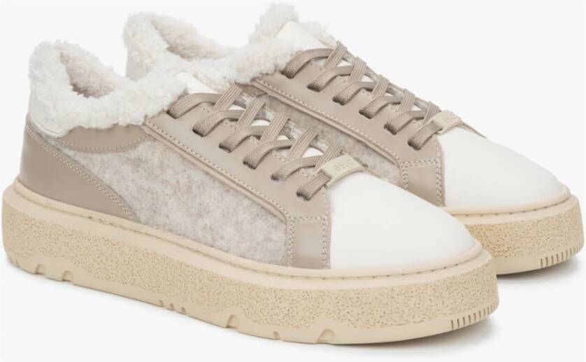 Estro Dames Bont Gevoerde Beige Winter Sneakers gemaakt van Echt Leer Beige Dames