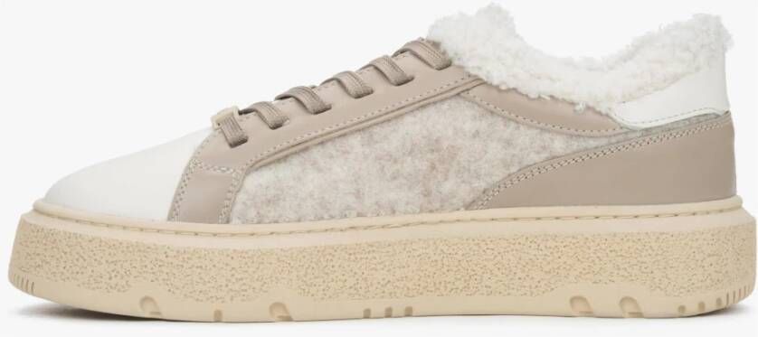 Estro Dames Bont Gevoerde Beige Winter Sneakers gemaakt van Echt Leer Beige Dames