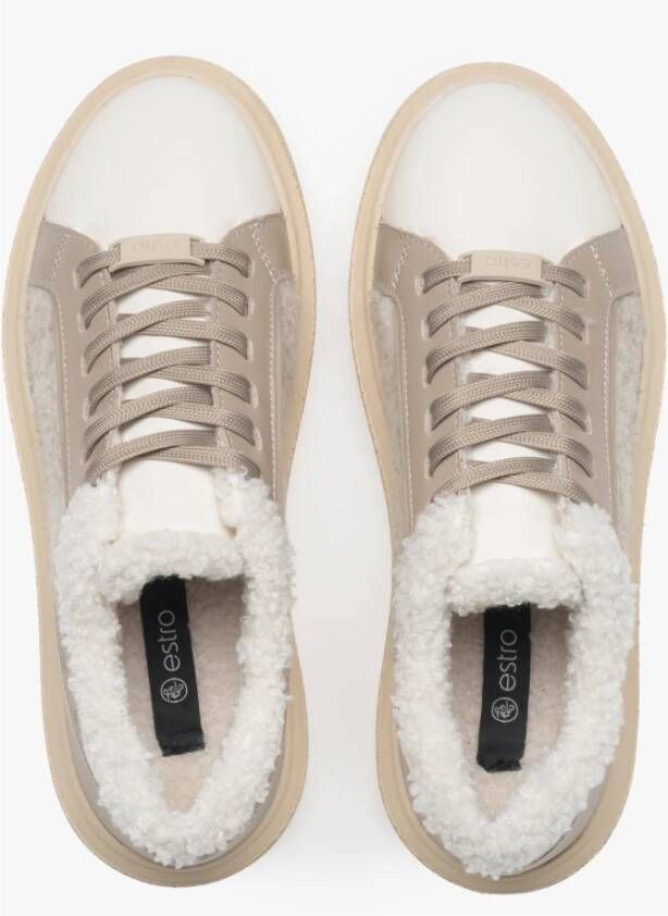 Estro Dames Bont Gevoerde Beige Winter Sneakers gemaakt van Echt Leer Beige Dames