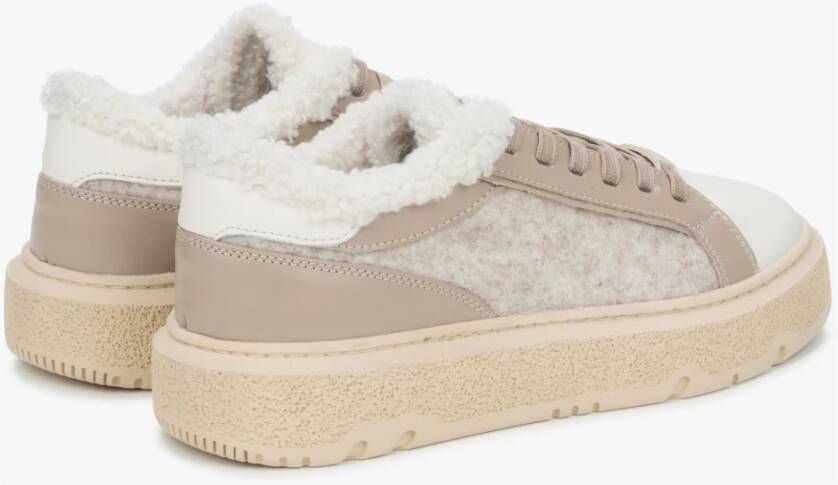 Estro Dames Bont Gevoerde Beige Winter Sneakers gemaakt van Echt Leer Beige Dames