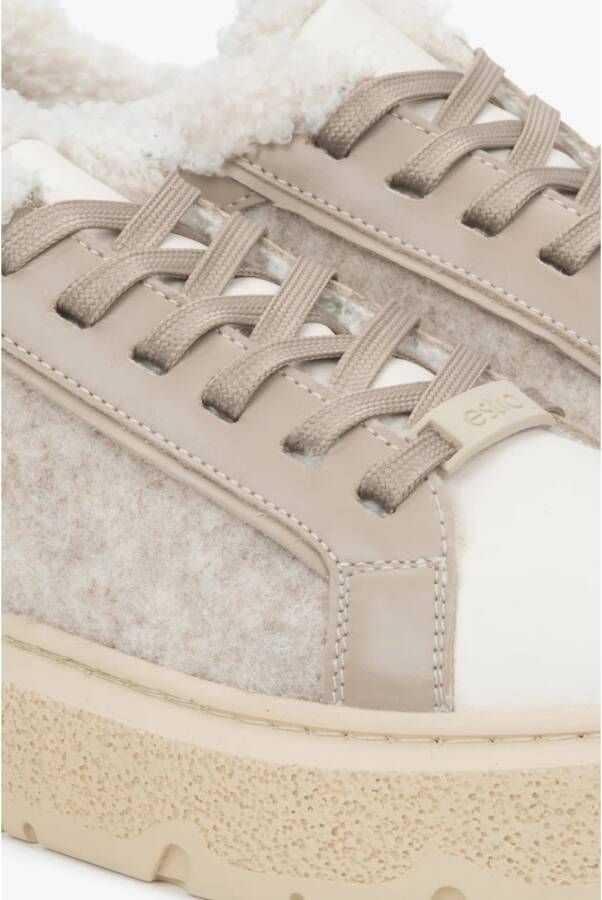 Estro Dames Bont Gevoerde Beige Winter Sneakers gemaakt van Echt Leer Beige Dames