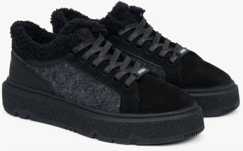 Estro Dames Bont Gevoerde Zwarte Winter Sneakers gemaakt van Echt Velours Black Dames