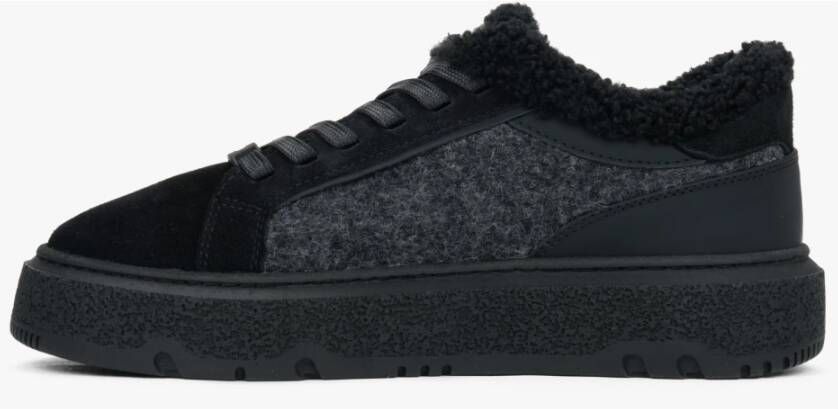 Estro Dames Bont Gevoerde Zwarte Winter Sneakers gemaakt van Echt Velours Black Dames