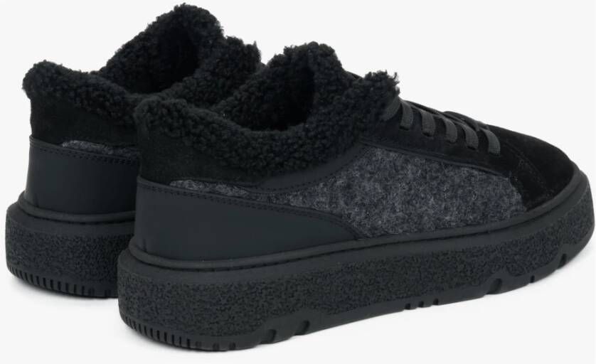 Estro Dames Bont Gevoerde Zwarte Winter Sneakers gemaakt van Echt Velours Black Dames