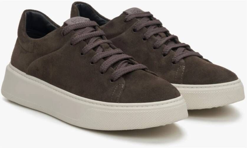 Estro Dames Donkerbruine Lage Sneakers gemaakt van Premium Italiaans Echt Velours Brown Dames