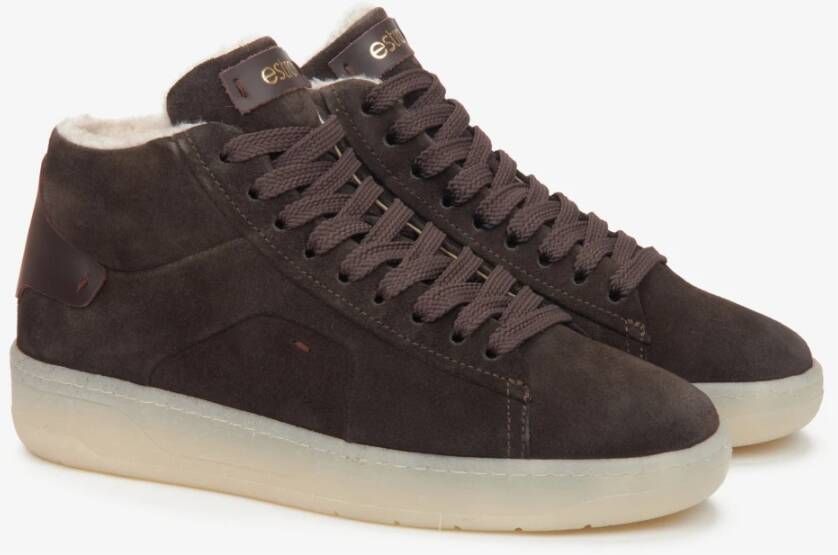 Estro Dames Zadelbruine Italiaanse Velours High-Top Sneakers Brown Dames