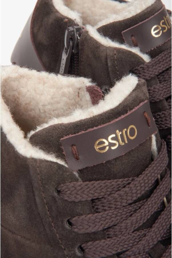 Estro Dames Zadelbruine Italiaanse Velours High-Top Sneakers Brown Dames