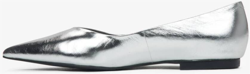 Estro Dames zilveren puntige neus balletflats gemaakt van echt leer Gray Dames