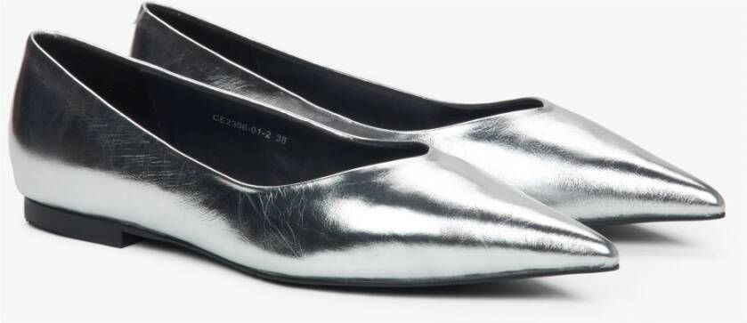 Estro Dames zilveren puntige neus balletflats gemaakt van echt leer Gray Dames