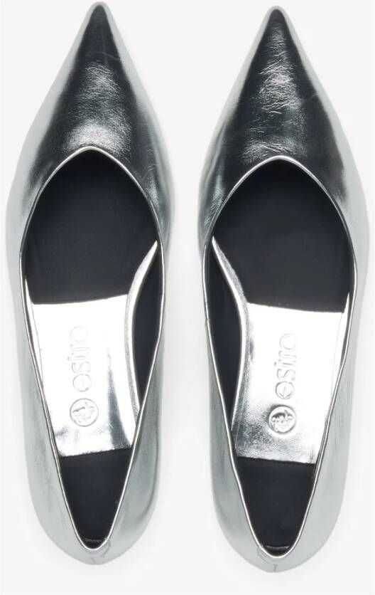 Estro Dames zilveren puntige neus balletflats gemaakt van echt leer Gray Dames