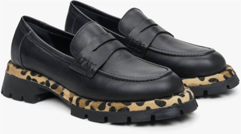 Estro Dames Zwarte Animal Print Loafers gemaakt van Echt Leer Er00113790 Black Dames