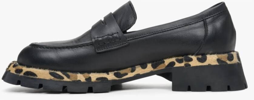 Estro Dames Zwarte Animal Print Loafers gemaakt van Echt Leer Er00113790 Black Dames